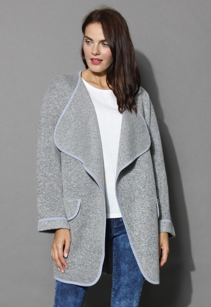 Just Knitted Open Coat in Grey | Chicwish