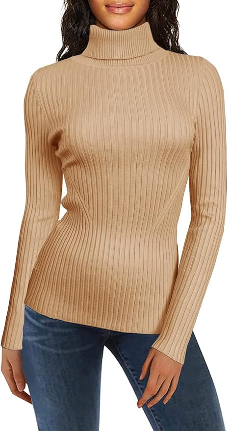 v28 Turtleneck Ribbed Sweaters for Women Cute Sexy Knitted Warm Fitted Sweater | Amazon (US)