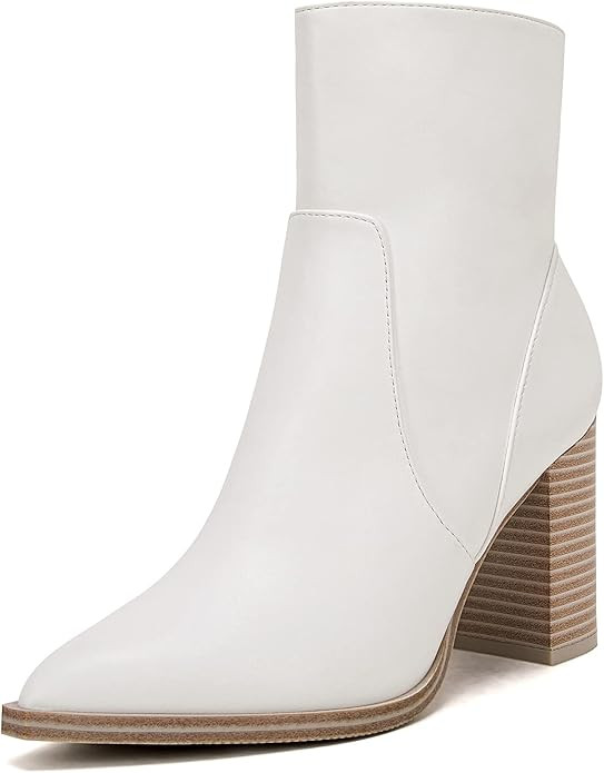 LAICIGO Women's Pointed Toe Ankle Boots Chunky Stacked Heel Side Zipper Faux Leather Ankle Bootie... | Amazon (US)