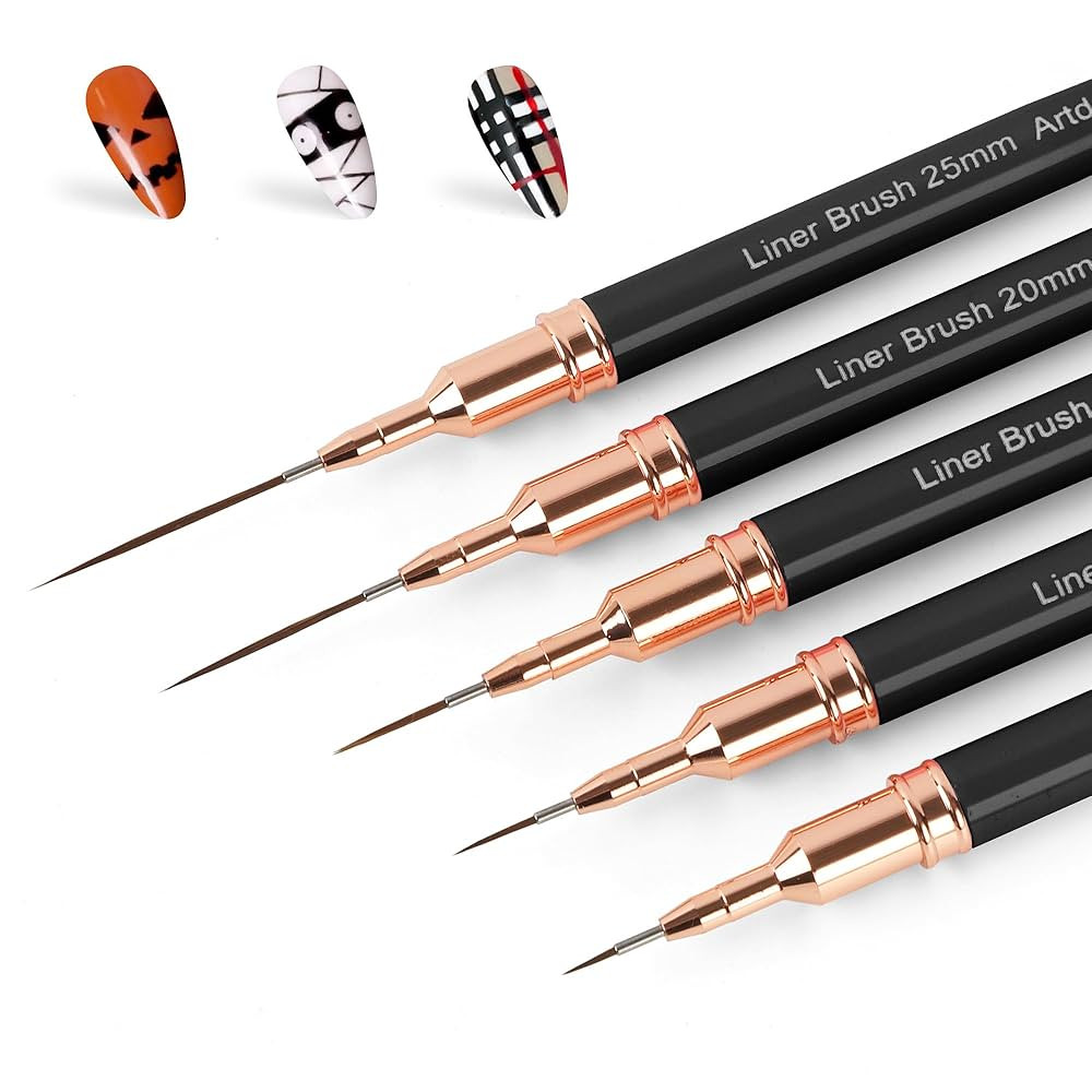 Artdone Metallic Nail Art Pens, Liner Brushes Set, 5PCS Black Color Nail Tools For Long Lines, Th... | Amazon (US)
