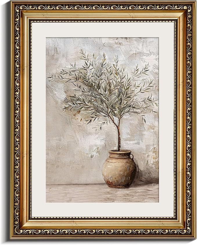 InSimSea Retro Gold Framed Wall Art, Vintage Olive Tree in Vessel Home Wall Decor, Canvas Print A... | Amazon (US)