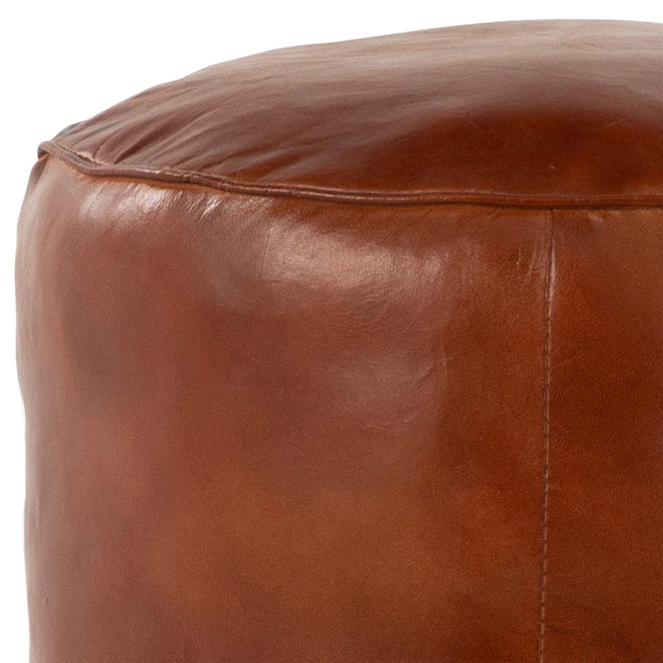 Cobbler Brown Leather Round Pouf Ottoman | Lamps Plus