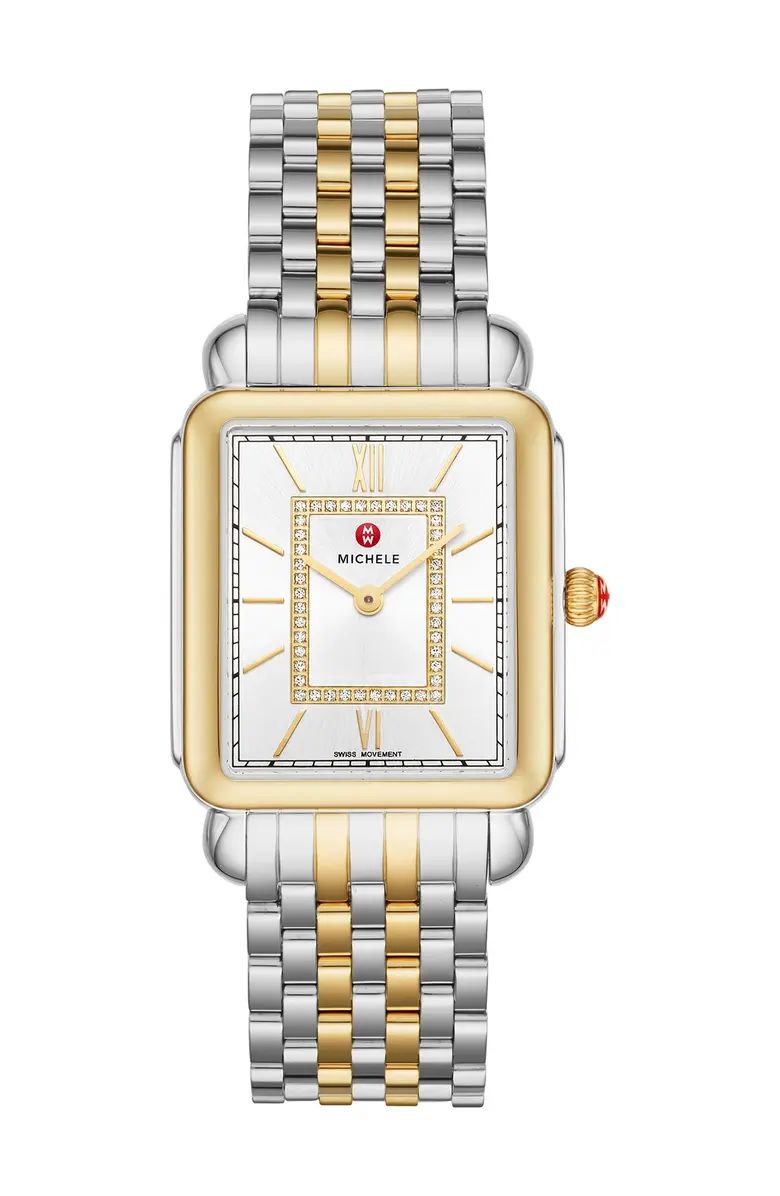 MICHELE Women's Deco II Diamond Two-Tone Bracelet Watch, 20mm x 43mm - 0.11 ctw | Nordstromrack | Nordstrom Rack