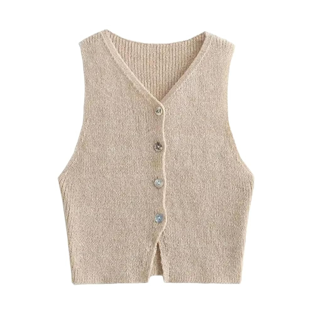 Women's Thin Single-Breasted Sleeveless Sweater Lightweight Knitted Vest Short Knitted Cardigan V... | Amazon (US)