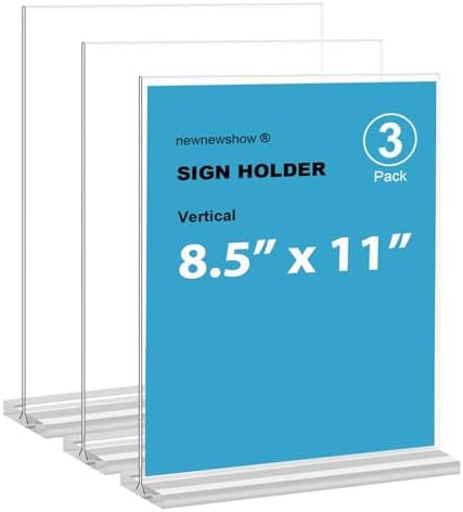 newnewshow 8.5x11 Acrylic Sign Holder 3 Pack Vertical Double-Sided Display (Optional 8.5x11 8.5x5... | Amazon (US)