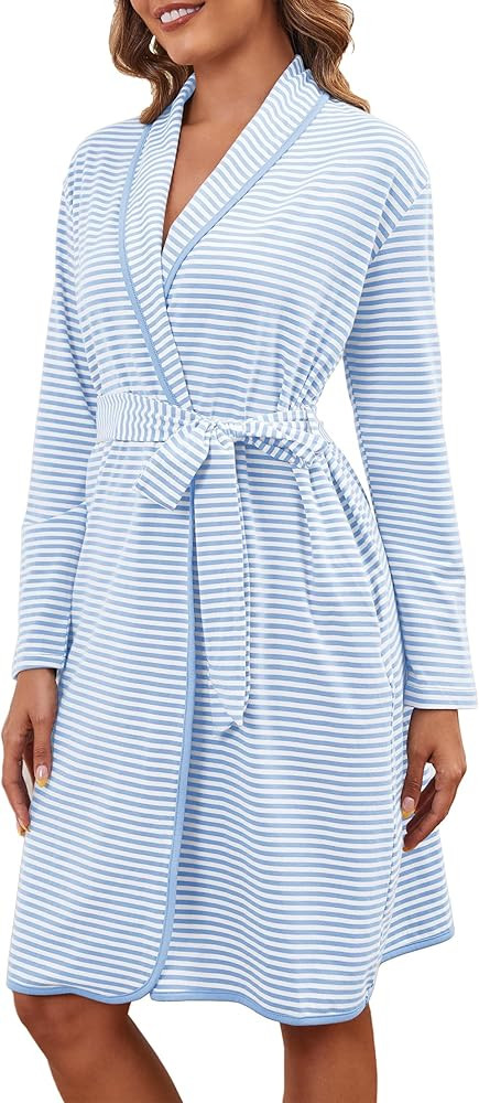 Cotton Robes for Women Striped Long Sleeve Kimono Bath Robe Lightweight House Coat Bathrobe Loung... | Amazon (US)