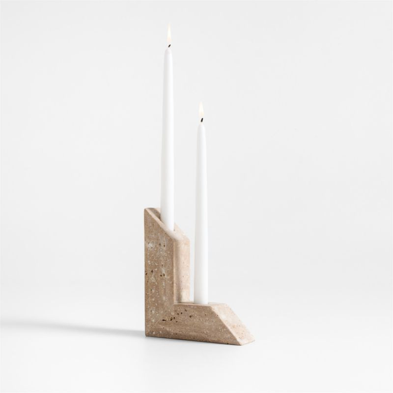 Up Travertine 2-Taper Candle Holder by Brigette Romanek + Reviews | Crate & Barrel | Crate & Barrel