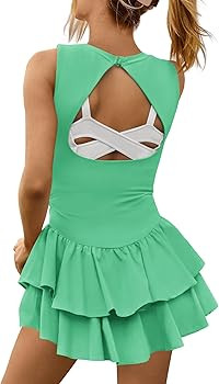 Yanekop Womens Tennis Dress with Built in Shorts Backless Athletic Dresses Workout Golf Mini Dres... | Amazon (US)
