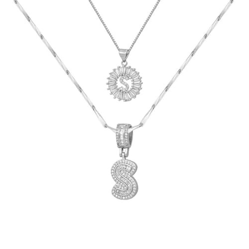 Silver Letter Necklace for Women, Initial Necklaces,Personalized Custom Name Jewelry,Initials Pendent Necklace for Couple,2PCS Trendy Dainty Bling Necklace for Birthdays Christmas Silver LetterS | Amazon (US)