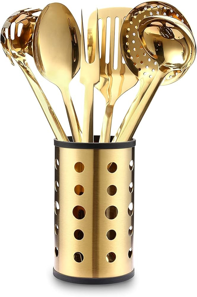 Marco Almond® Kitchen Utensil Set, Stainless Steel Cooking Utensils Sets with Titanium Plated, 7... | Amazon (US)