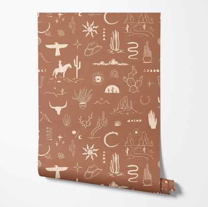 Wild West Wallpaper Boho Desert Pattern in Terracotta