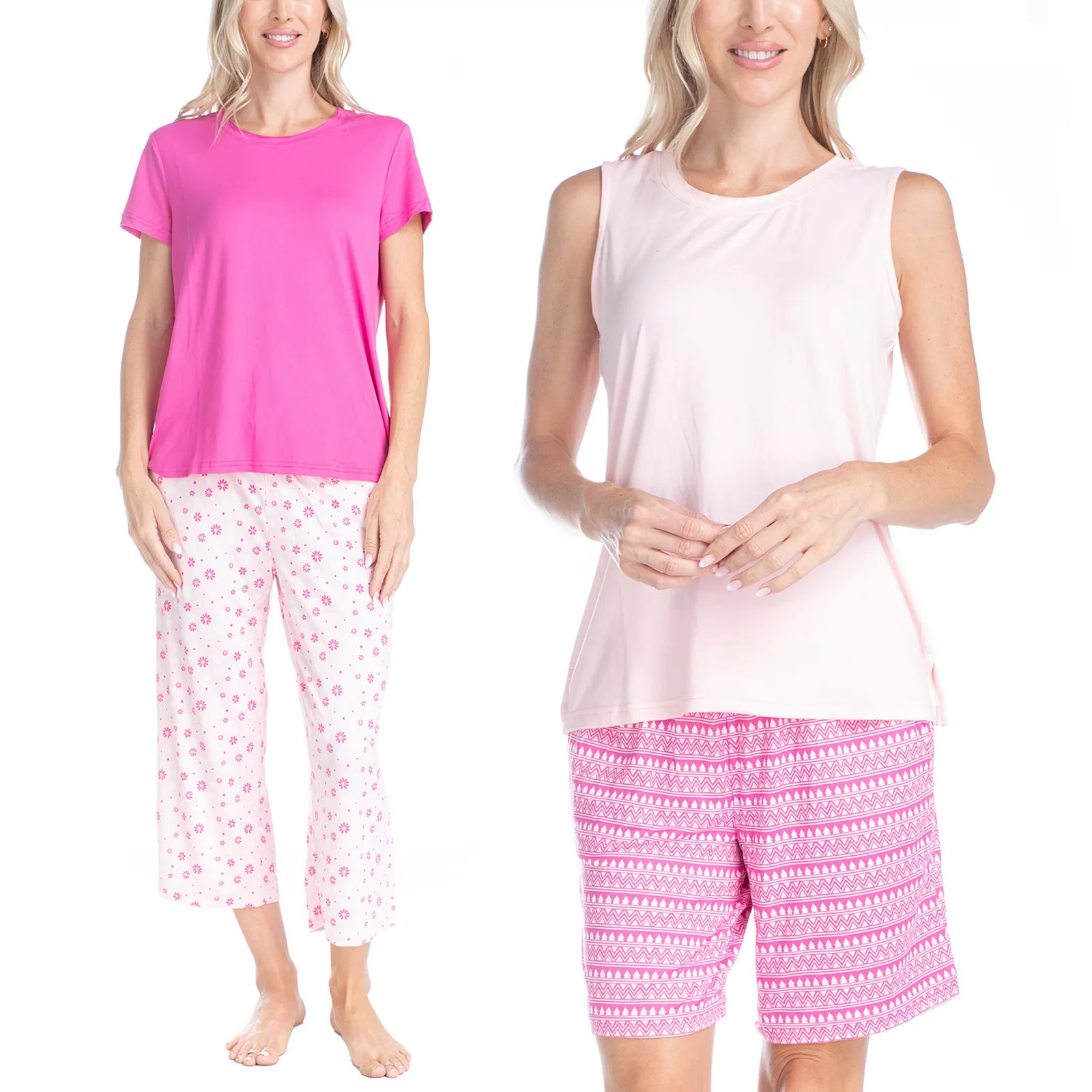 MUK LUKS All Mixed Up 4-pc. Pajama Top & Pajama Bottoms Set in Petite and Plus Size, Women's, Size: Medium Petite, Pinky Daisy Stripe | Kohl's