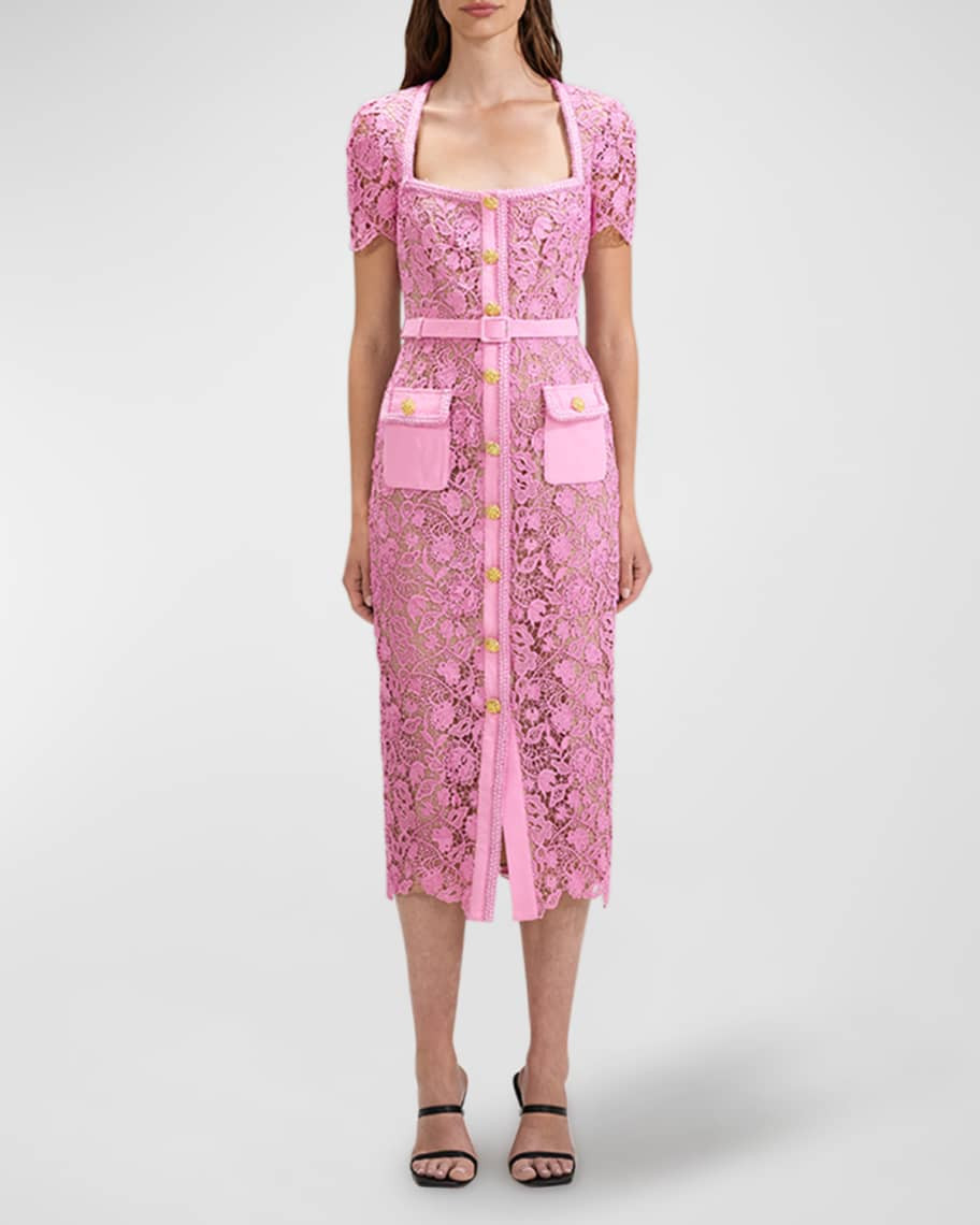 Self-Portrait Giupure Lace Button-Front Midi Dress | Neiman Marcus
