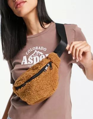 ASOS DESIGN fanny pack in brown recycled borg | ASOS (Global)