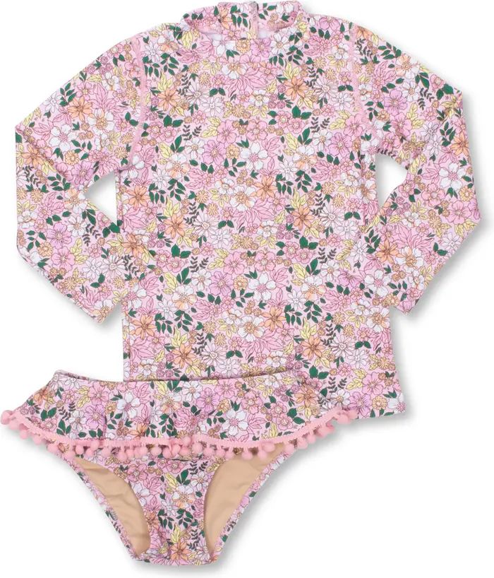 Kids' Floral Long Sleeve Rashguard Swimsuit Set | Nordstrom