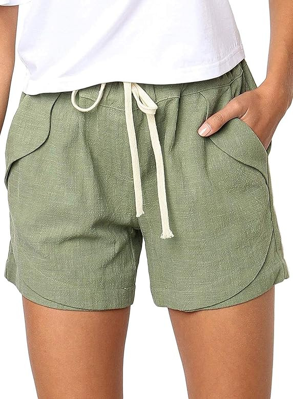 Women Comfy Drawstring Casual Elastic Waist Pure Color Shorts Summer Beach Lightweight Short Pant... | Amazon (US)