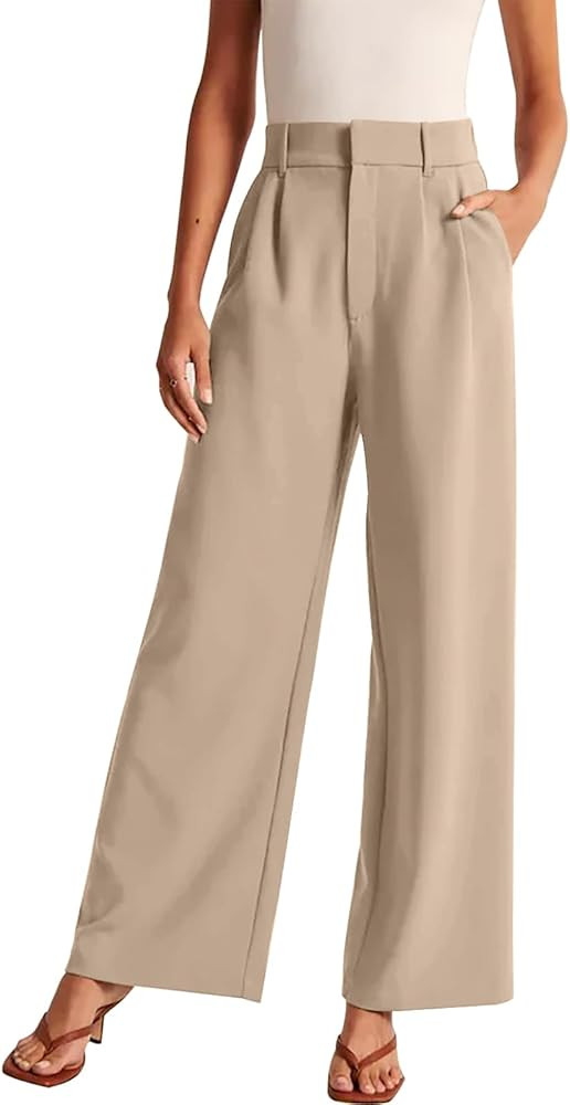 KUNMI Women's Wide Leg Pants Work Business Casual Loose High Waisted Dress Palazzo Flowy Trousers | Amazon (US)