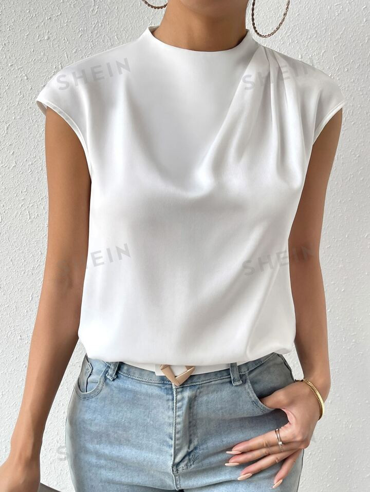 SHEIN Privé Solid Batwing Sleeve Satin Blouse | SHEIN