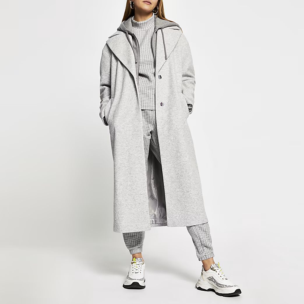Grey hoody long line coat | River Island (UK & IE)