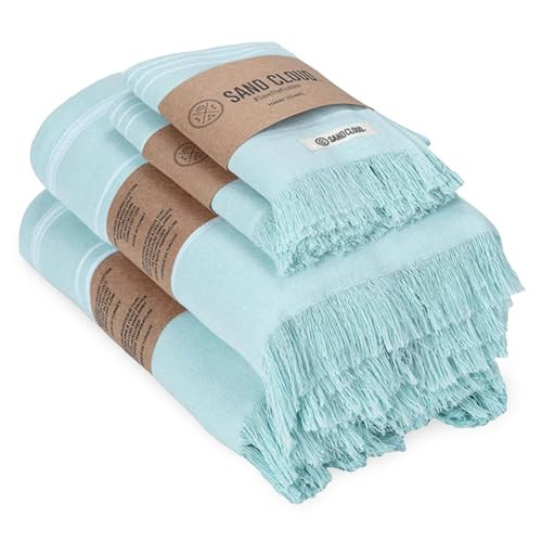 Sand Cloud Turkish Bath Towels Bundle for Bathroom, Set of 4 (Classic Seaglass) - Large Size - 100% Certified Organic Cotton Yarn is Lightweight, Soft & Absorbent - Premium Bath Towels Dry Faster | Amazon (US)