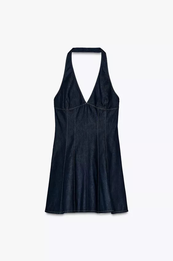 Short halter neck dress with V-neckline. Back concealed zipper closure. | Zara US