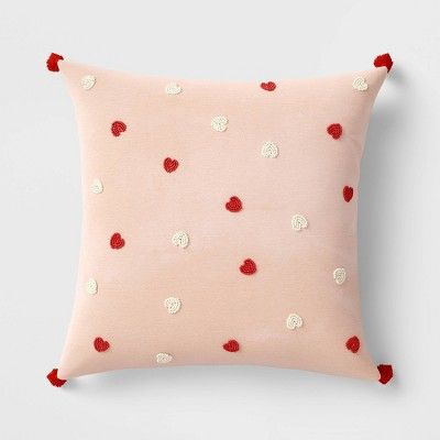 Square Beaded Velvet Valentine&#39;s Day Hearts Pillow Blush - Opalhouse&#8482; | Target