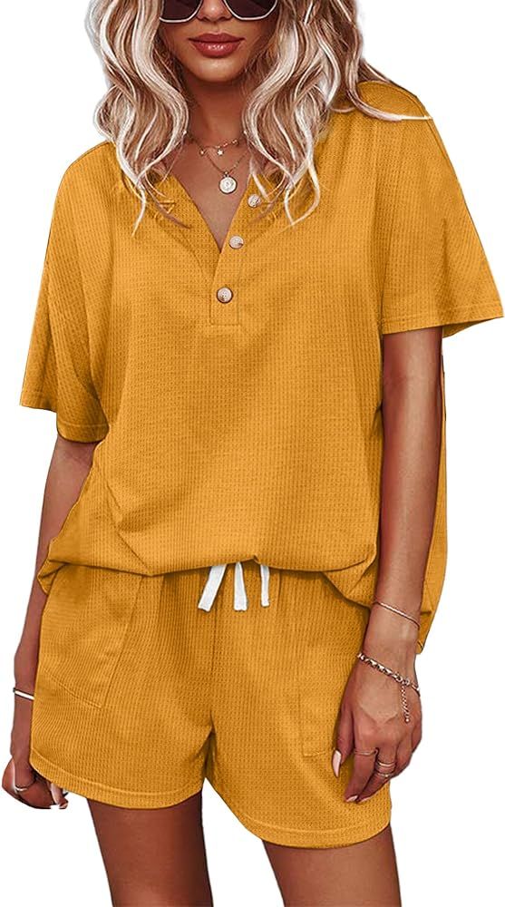 Ekouaer Women Pajamas Set Waffle Knit with Pockets | Amazon (US)