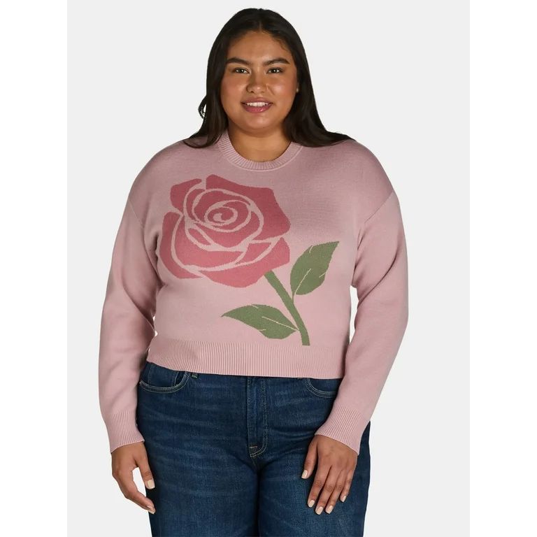 No Boundaries Jacquard Pullover Sweater, Midweight, Women’s Plus | Walmart (US)