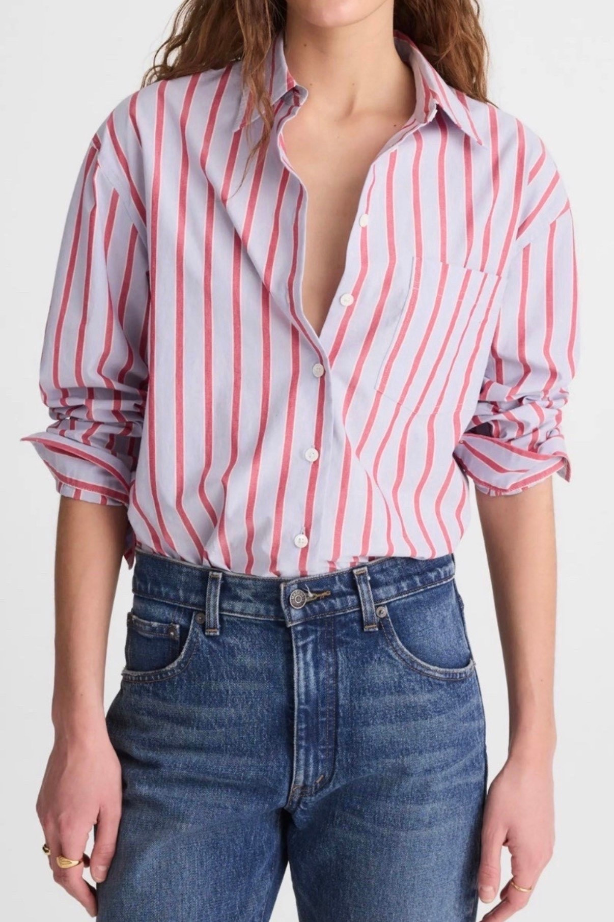 Stripe button down top
Jeans 

#LTKSeasonal #LTKdayinmylife