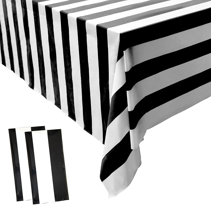 peony man 2 Pieces Black and White Striped Tablecloth Plastic Stripe Table Cover Waterproof Recta... | Amazon (US)