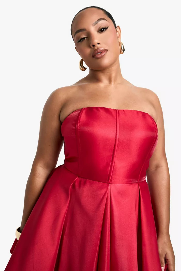 Plus Bandeau Pleated Skater Dress | boohoo (US & Canada)
