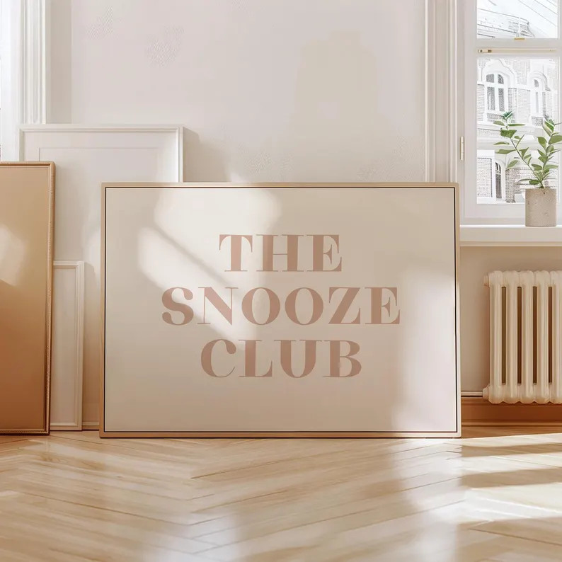 The Snooze Club Trendy Horizontal Wall Art Beige Printable Bedroom Poster Stay in Bed Art Above B... | Etsy (US)