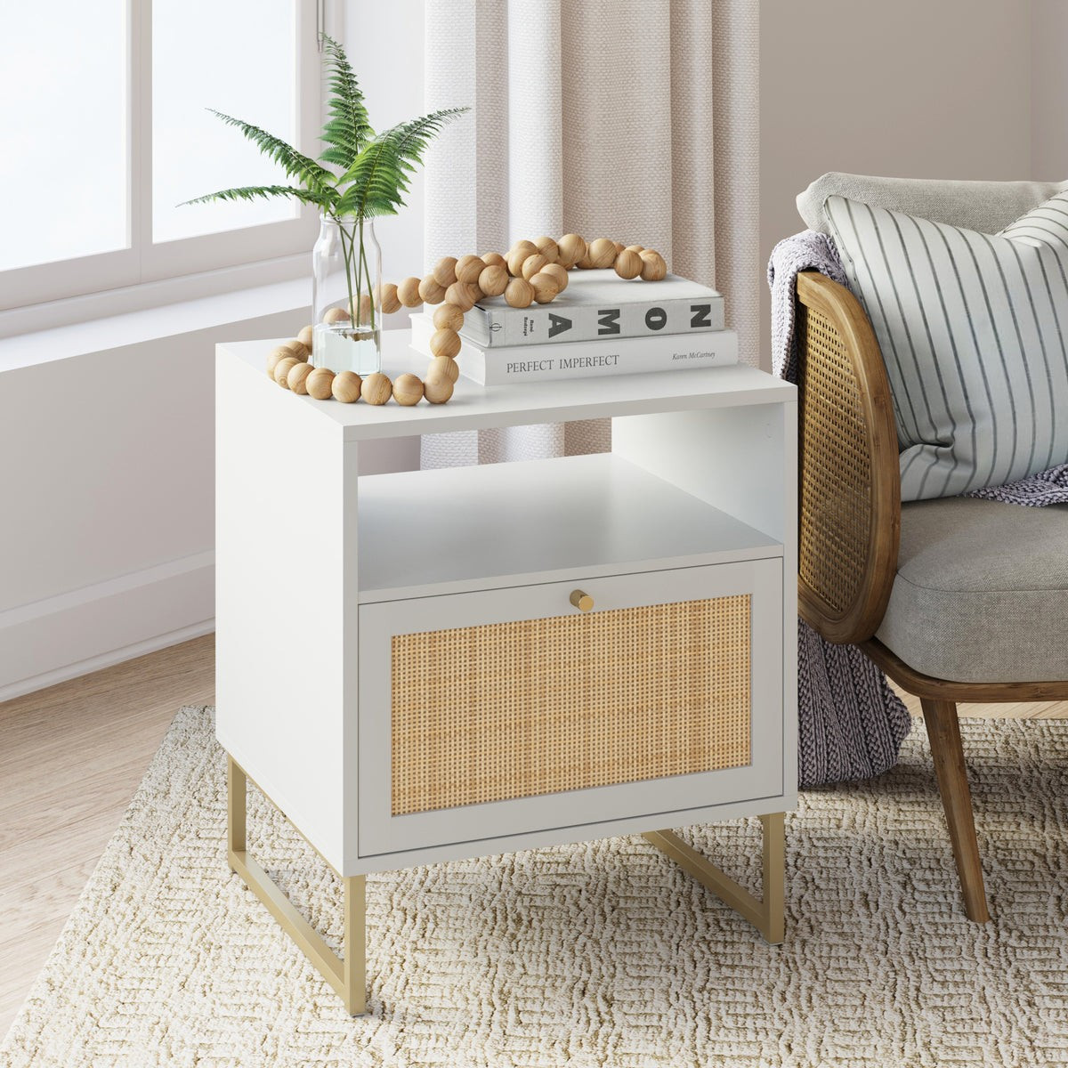 Mina Natural Oak Wood Black Accent with Storage Living Room End Table or Bedroom Nightstand | Nat... | Nathan James