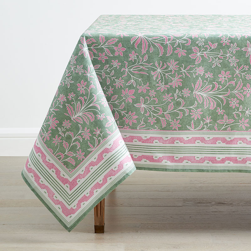 Navya & Gulab Tablecloth - Haveli Green, 70 in. x 108 in. | The Company Store