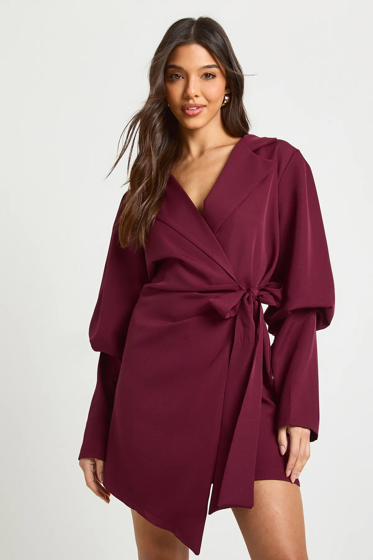 Volume Sleeve Tie Waist Blazer Dress | Boohoo.com (UK & IE)