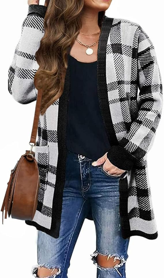 ZESICA Women's 2024 Fall Winter Long Sleeves Open Front Leopard Print Knitted Sweater Cardigan Co... | Amazon (US)