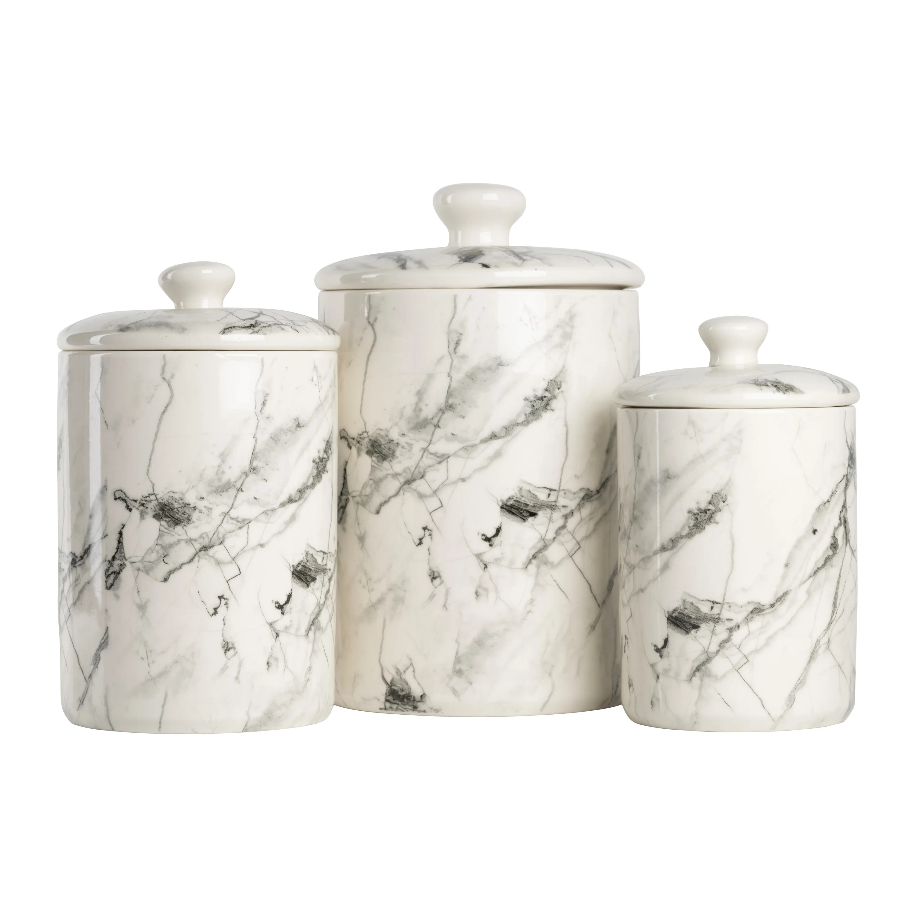 10 Strawberry Street Marble 3 Piece Food Storage Canister Set, White/Black, 24-Ounce, 38-Ounce, 7... | Walmart (US)