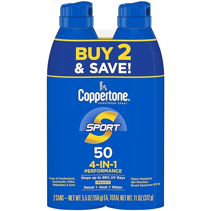 Coppertone SPORT Sunscreen Spray SPF 50, Water Resistant Spray Sunscreen, Broad Spectrum SPF 50 S... | Amazon (US)