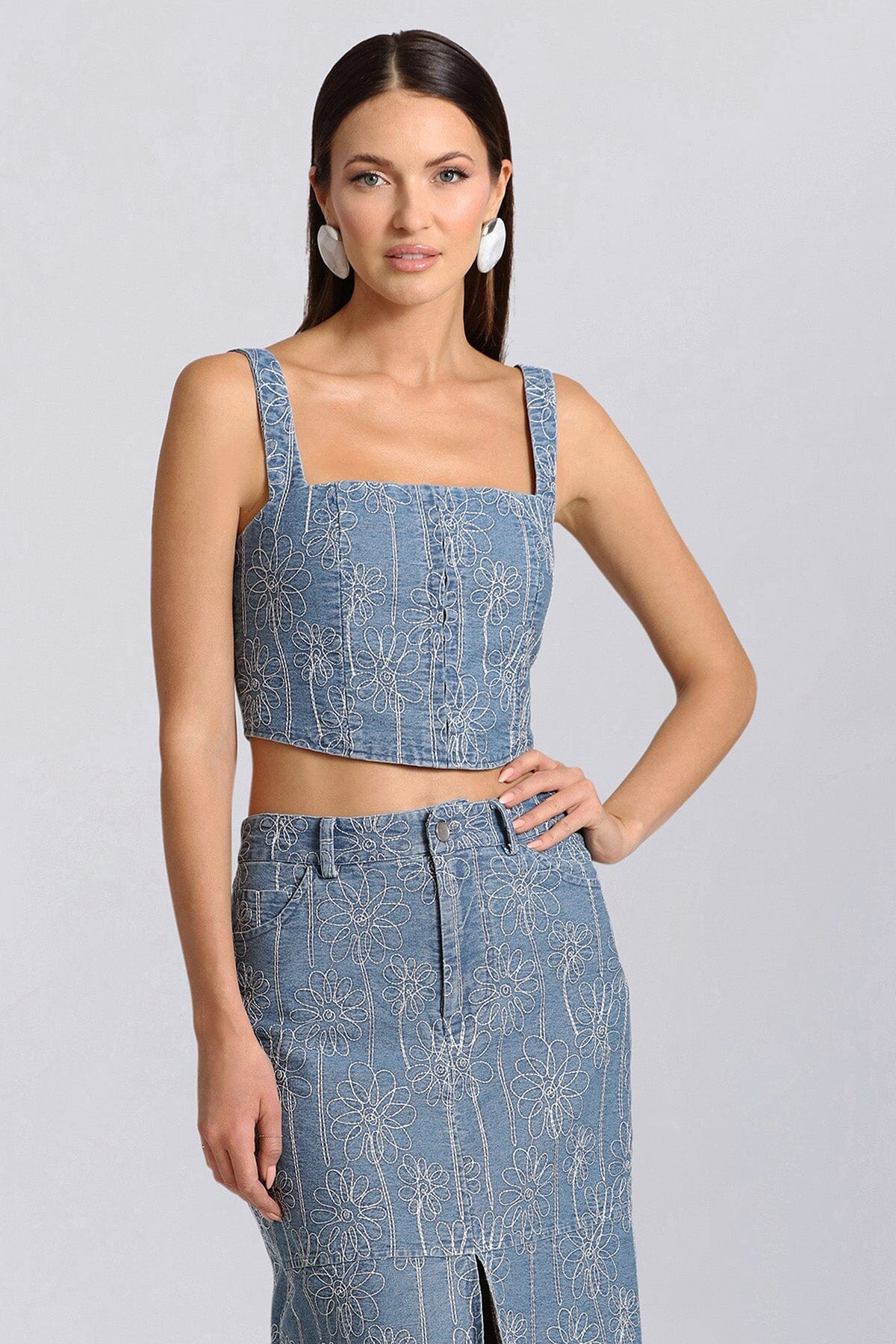Embroidered Denim Corset Top | Avec Les Files
