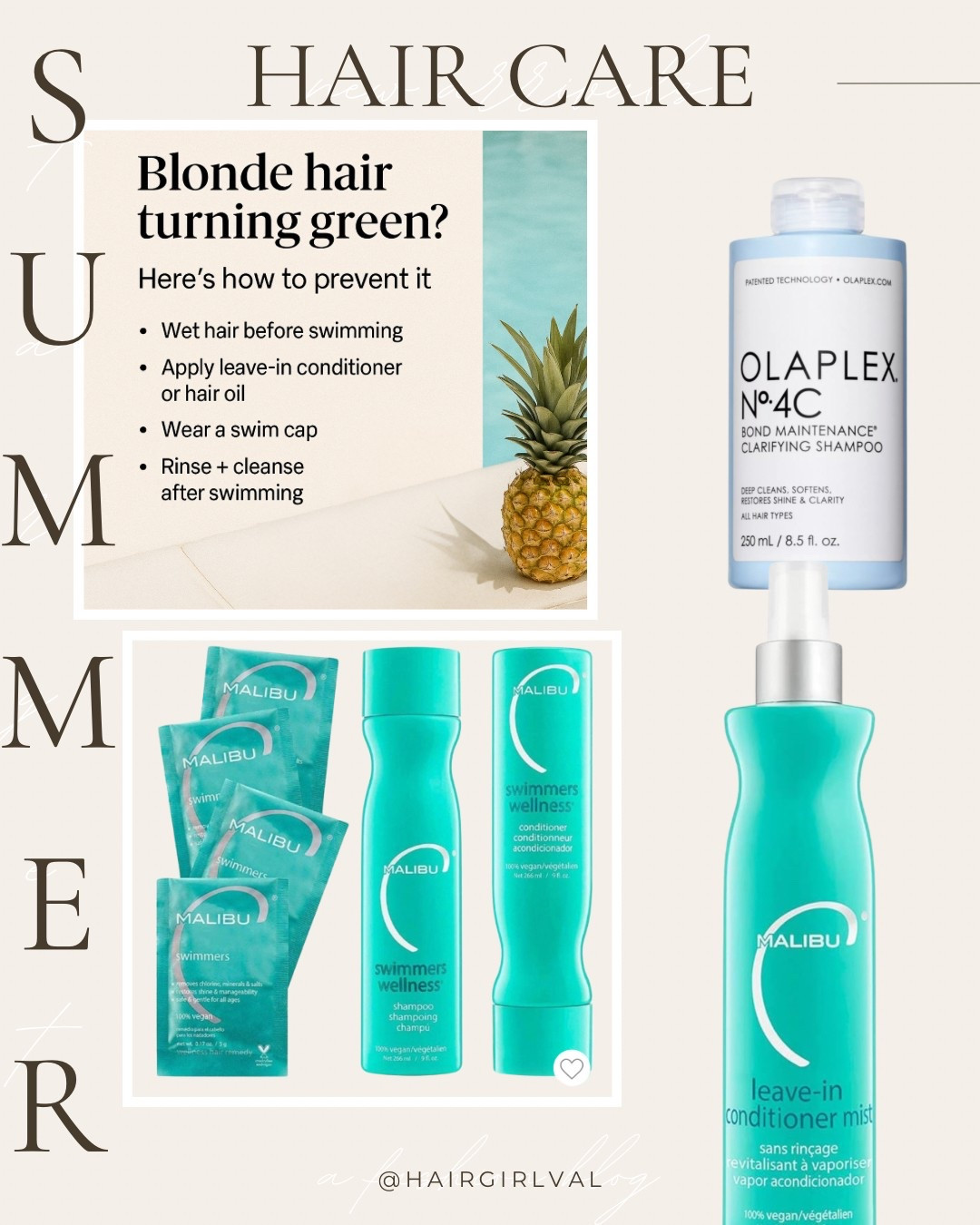 Blonde turning green after the pool? You’re not imagining it.
That weird green tint isn’t actually from chlorine — it’s from oxidized metals like copper in the water binding to your hair. And blondes? You show it the most.

Here’s how to keep your blonde blonde all summer long:
	•	Wet hair with clean water before swimming
	•	Coat strands with a leave-in conditioner or hair oil to create a barrier
	•	Use a swim cap (yes, even the cute silicone ones count!)
	•	Rinse + clarify with something like Malibu C Swimmers Shampoo ASAP after pool time

Bonus: I’ve linked my go-to blonde-safe products (including my fav pool protectants) on my LTK so you can glow without the green.

#HairGirlVal #BlondeHairTips #BlondesInThePool #SummerHairCare #GreenHairFix #MalibuC #ChlorineDamage #LTKHair #BlondeExtensions #ExtensionSafeTips #PoolsideHairCare #BlondeWithBoundaries

#LTKSummerEdit #LTKSeasonal #LTKSwim