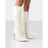 Horizon Ecru PU Knee High Boots | Public Desire (US & CA)