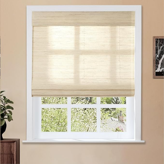 TWOPAGES Natural Cordless Ramie Roman Shade for Windows Customized No Drill Roman Blind Light Fil... | Amazon (US)