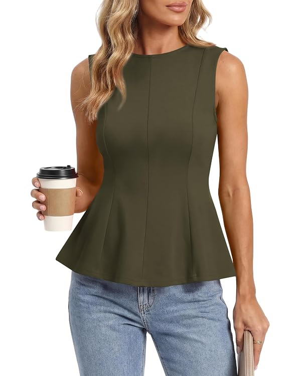 BTFBM Womens Summer Tops 2026 Business Casual Outfits Crew Neck Sleeveless Shirts Slim Fit Peplum... | Amazon (US)