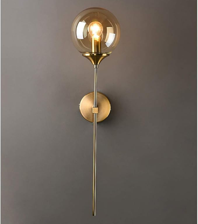 MZStech Vintage Industrial Wall Mounted Sconce, Amber Glass Globe with Long Arm Gold Wall Lamp,Go... | Amazon (UK)