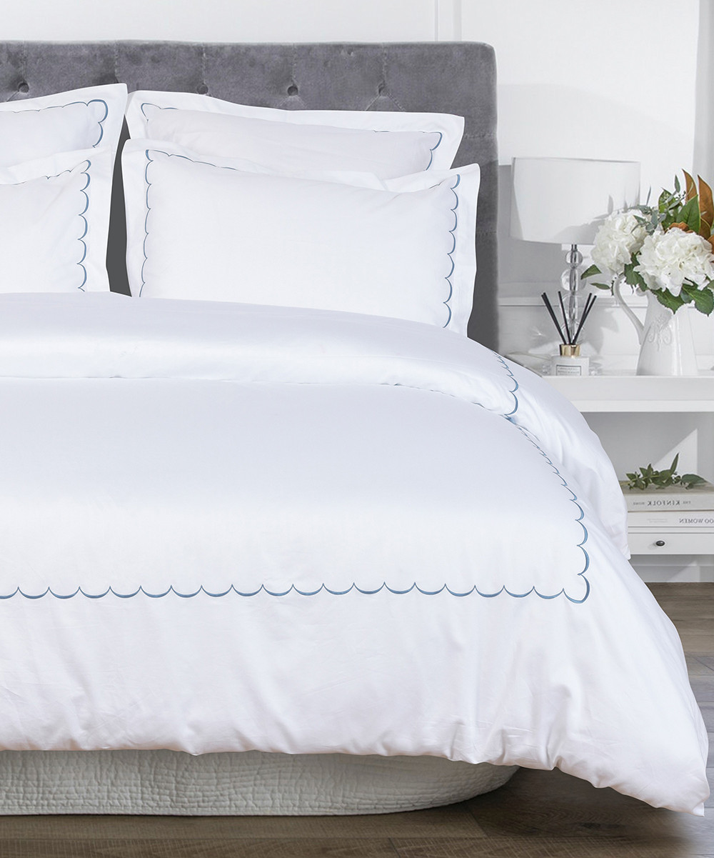 Melange Home Duvet Covers BLUE - Blue & White Scallop Stripe Duvet Set | Zulily