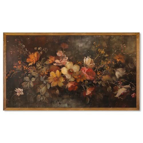 Large Framed Canvas Wall Art,Vintage Flower Wall Decor,Retro Moody Floral Art Prints,Dark Cottagecore Room Decor Vintage Wall Decor Living Room,25"x14" | Amazon (US)