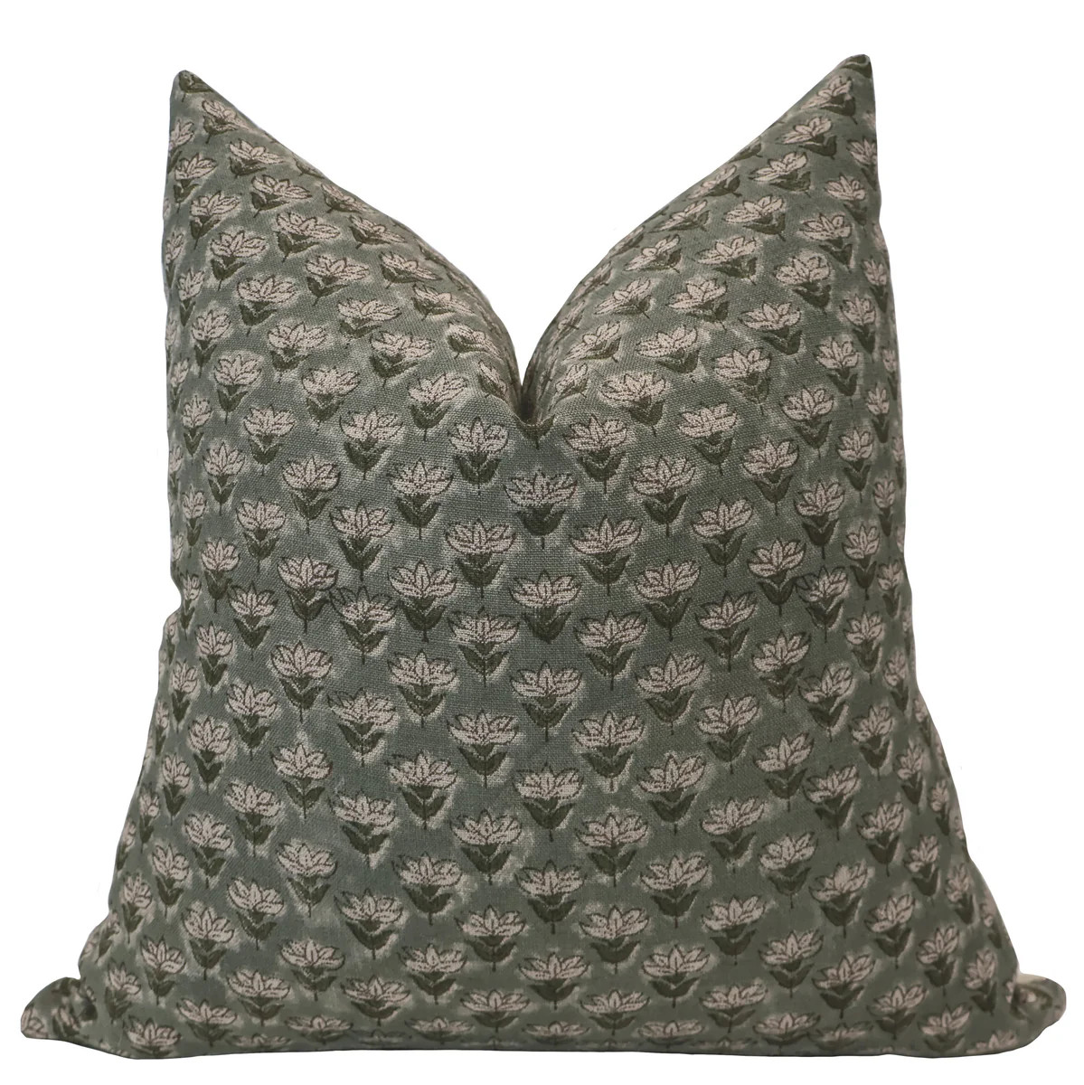 Muted Blue Floral Block Print Pillow Cover | Hackner Home (US)