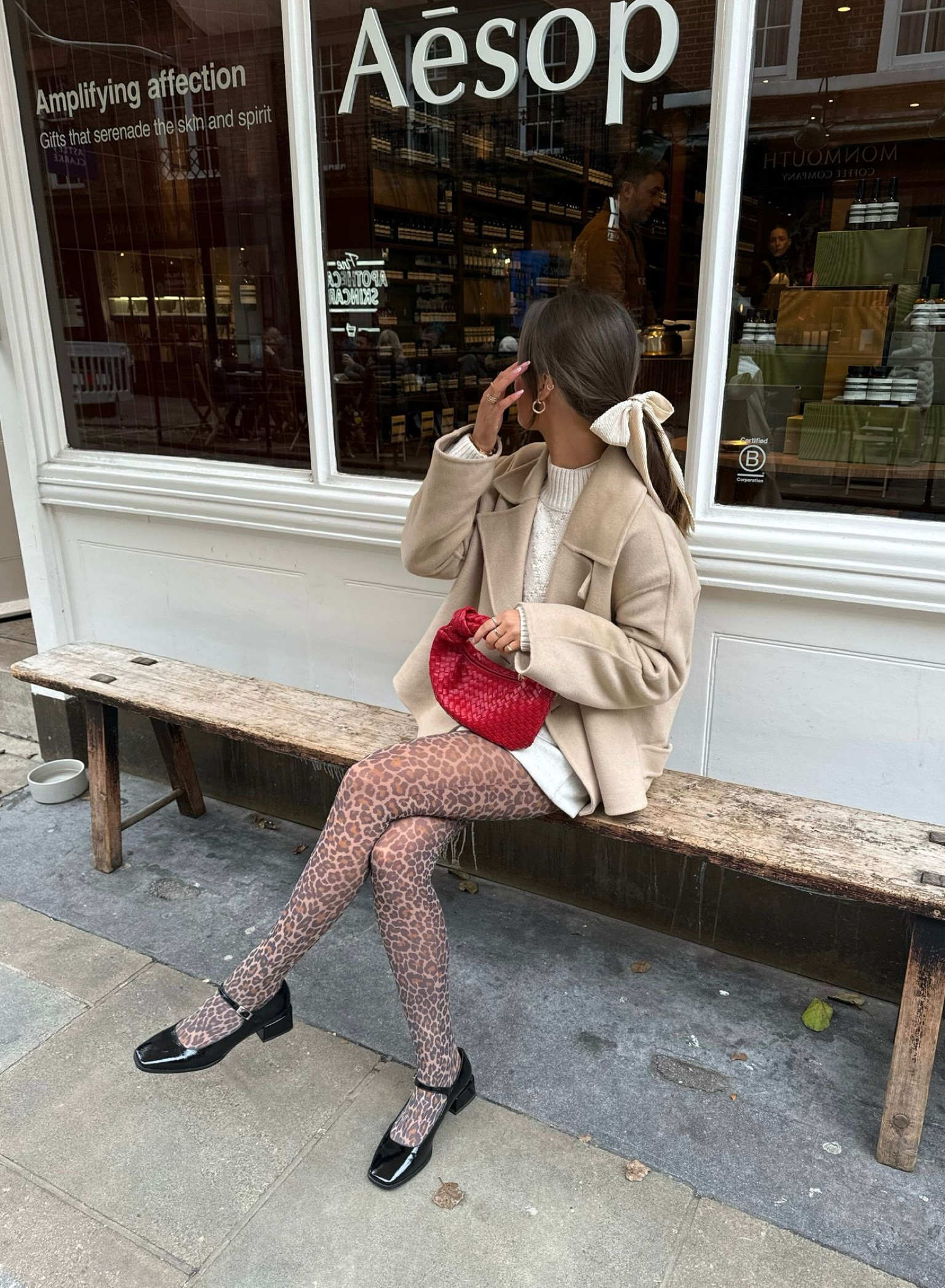 Anthropologie, Na-kd, Asos, Calzedonia, Aligne, transitional outfit, transitional style, winter outfit, winter fashion, camel coat, cropped trench coat, wool coat, cream jumper, leopard tights, animal print tights, heeled mary jane, mary jane shoes, hair bow, woven leather bag, red tote, winter outfit ideas, style inspiration 

#LTKeurope #LTKstyletip #LTKSeasonal