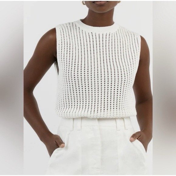 DISSH White Knit (crochet) Sleeveless Sweater Vest Size Medium Salty Boho Chic | Poshmark