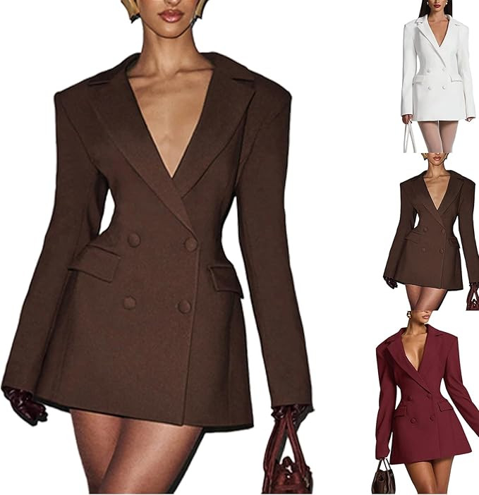 Satin Blazer Dress for Women, Notch Lapel Long Sleeve Button Suit Dress with Pockets for Bridesma... | Amazon (US)